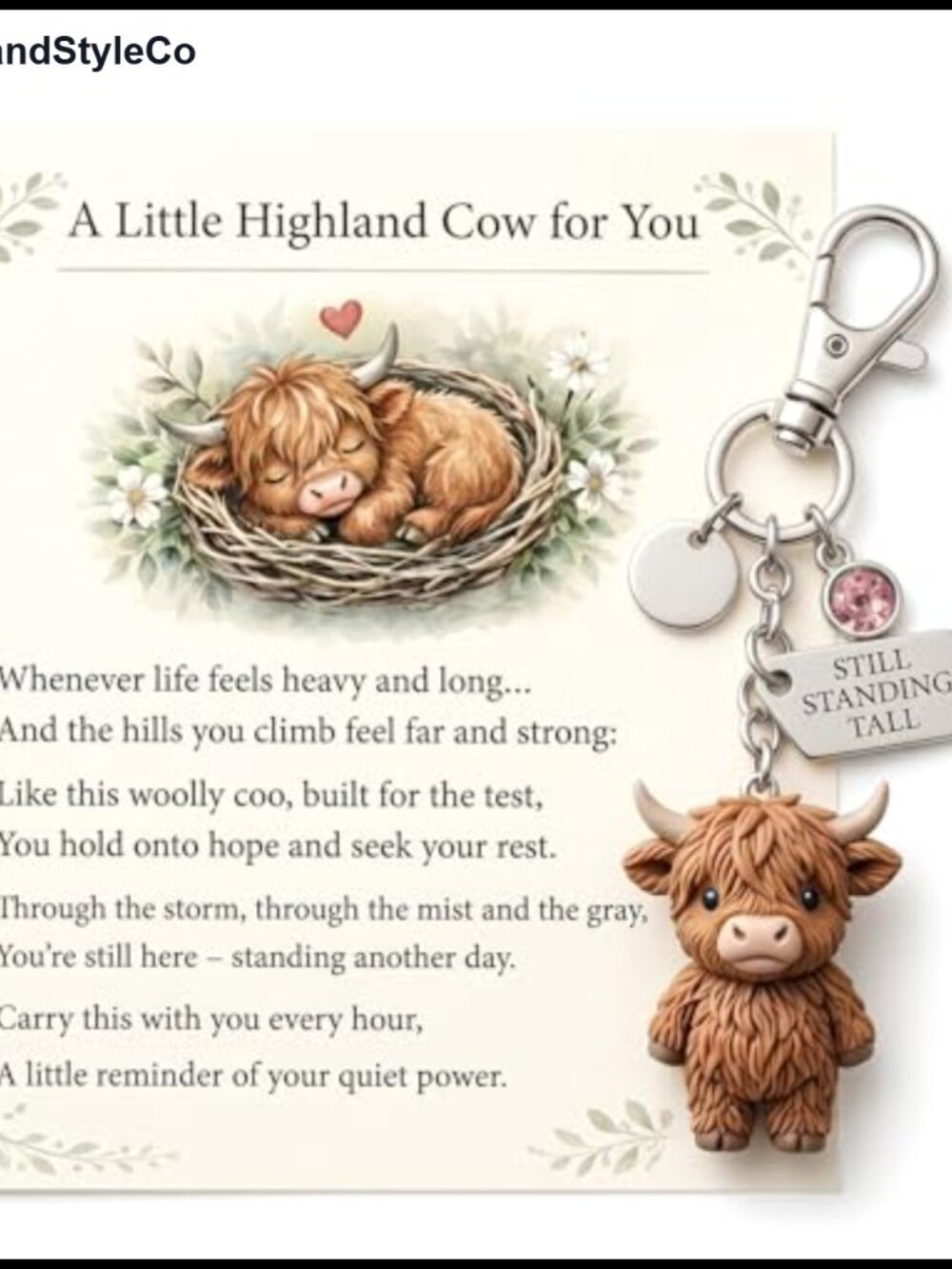 Highland Cow 3D Resin Keychain Birthstone Charm Bag Charm Emotional Support Gift